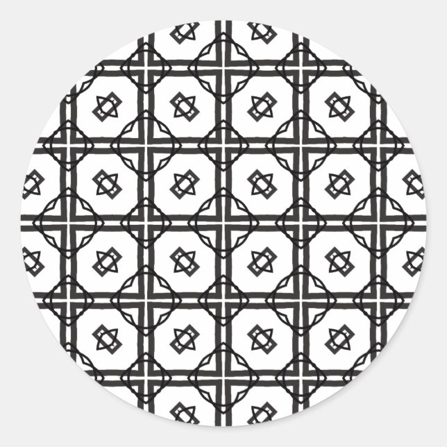 Schwarz-weißes geometrisches Doppelgitter Runder Aufkleber (Vorderseite)