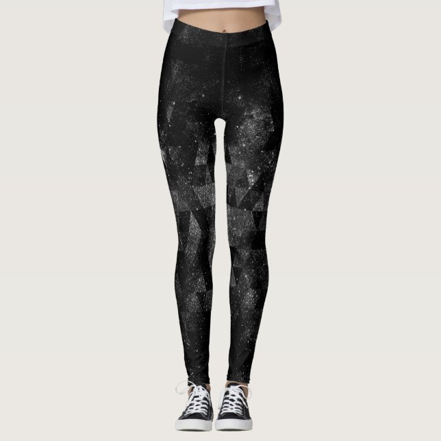 Schwarz-weißes geometrisches funkelnd Universum ab Leggings (Vorderseite)