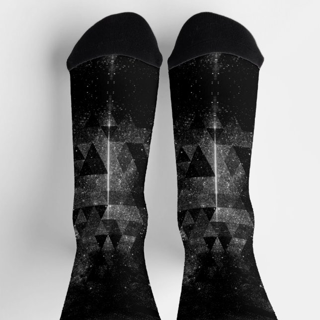 Schwarz-weißes geometrisches funkelnd Universum ab Socken (Oben)