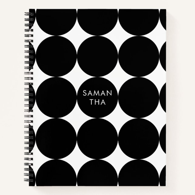 Schwarz-weißes geometrisches Kreismuster nach hint Notizbuch (Vorderseite)