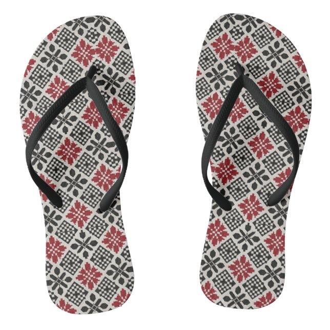 Schwarz-weißes geometrisches Muster Flip Flops (Fußbett)