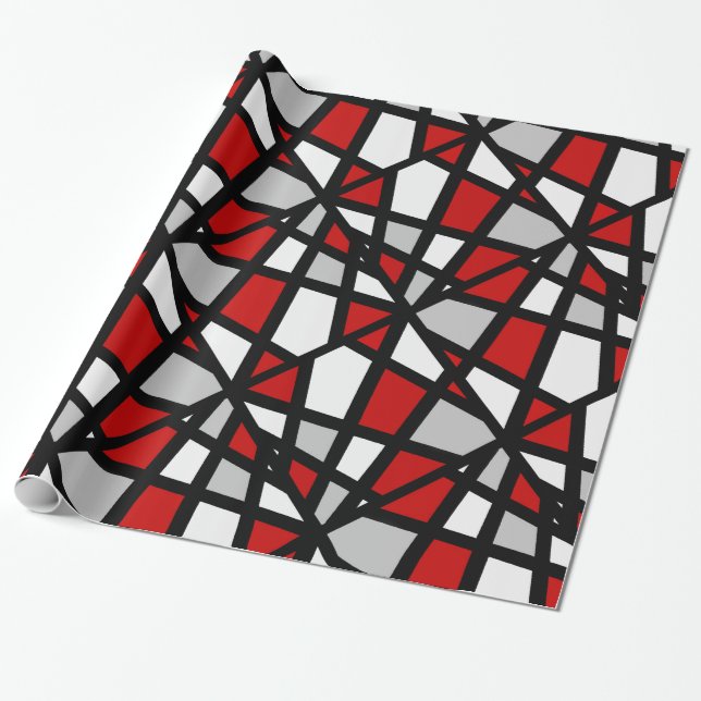 Schwarz-weißes geometrisches Muster in Red Gray Geschenkpapier (Ungerollt)