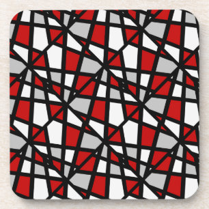 Schwarz-weißes geometrisches Muster in Red Gray Getränkeuntersetzer