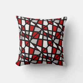 Schwarz-weißes geometrisches Muster in Red Gray Kissen