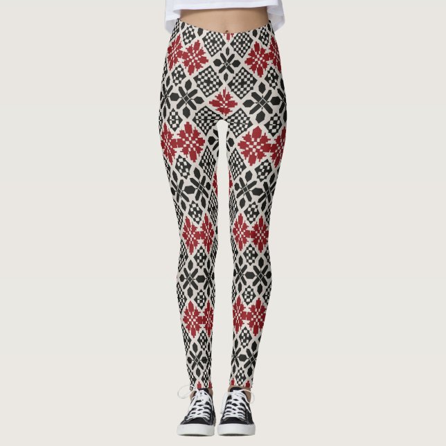 Schwarz-weißes geometrisches Muster Leggings (Vorderseite)