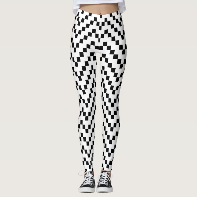 Schwarz-weißes geometrisches Muster Leggings (Vorderseite)