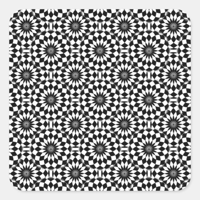 Schwarz-weißes geometrisches optische quadratischer aufkleber (Vorderseite)