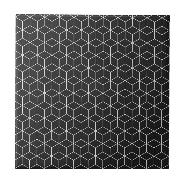 Schwarz-weißes geometrisches Würfelmuster Fliese (Vorderseite)
