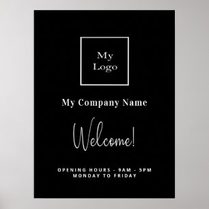 Schwarz-weißes Geschäft-Logo-Name Öffnungszeiten Poster