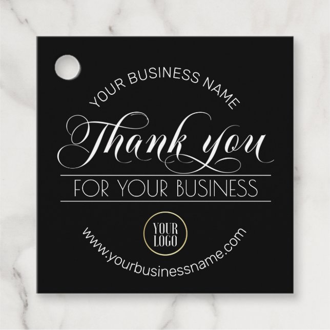 Schwarz-weißes Geschäftsdanken | Loggen Sie sich e Geschenkanhänger (Vorderseite)