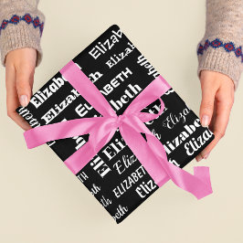 Schwarz-weißes Geschenk für den individuelle Name Geschenkpapier