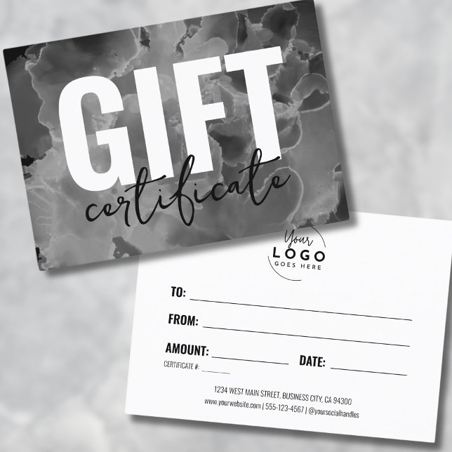 Schwarz-weißes Geschenkzertifikat für Ihr Logo Visitenkarte (Black White Your Logo Business Gift Certificate)