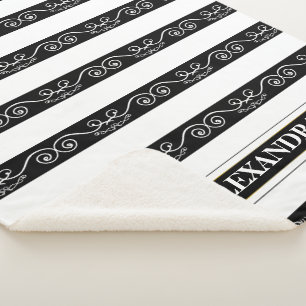 Schwarz-weißes gestreiftes, elegantes Monogramm Sherpadecke