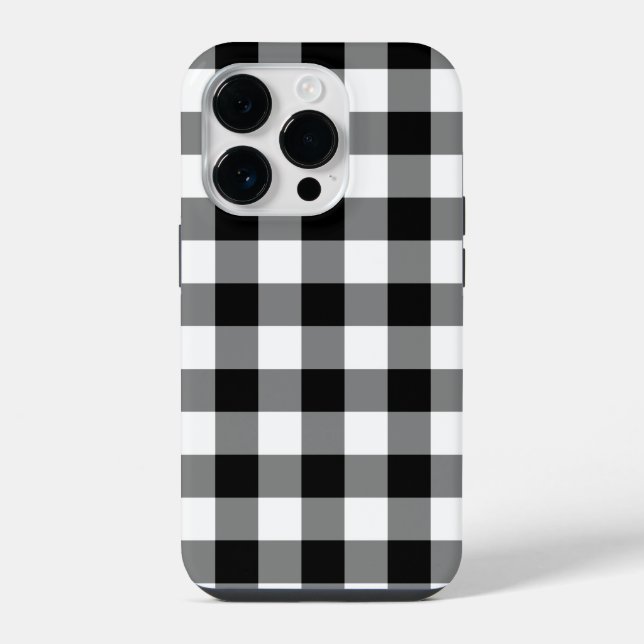 Schwarz-weißes Gingham-Muster iPhone Hülle (Rückseite)