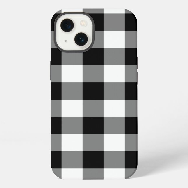 Schwarz-weißes Gingham-Muster iPhone Hülle (Rückseite)