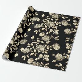 Schwarz-weißes Gold BlumenToile Geschenkpapier