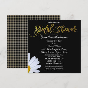 Schwarz-weißes Gold Daisy Theme Brautparty Einladung