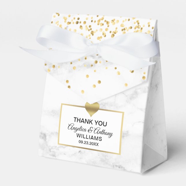 Schwarz-weißes Gold Heart Marble Gefallen Hochzeit Geschenkschachtel (Vorderseite)