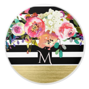 Schwarz-weißes Gold Modernes Blumenglam Eleganter Keramikknauf