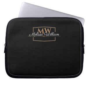 Schwarz-weißes Gold Monogramm Name-Skript Laptopschutzhülle