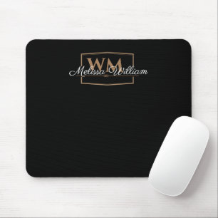 Schwarz-weißes Gold Monogramm Name-Skript Mousepad
