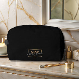 Schwarz-weißes Gold Monogramm Name-Skript Waschbeutel