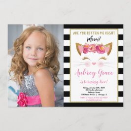 Schwarz-weißes Goldkitten-Katzenkätzchen Geburtsta Einladung