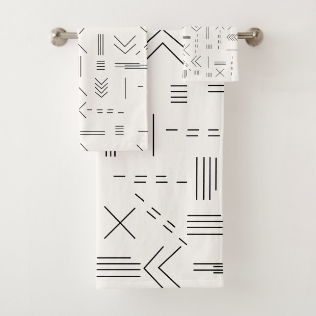 Schwarz-weißes Gorgees Modern Geometric Muster Badhandtuch Set (Insitu)