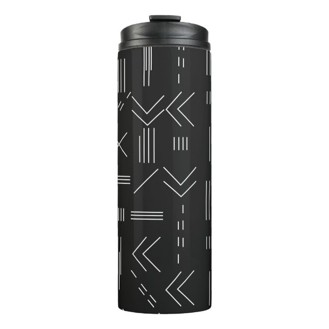 Schwarz-weißes Gorgees Modern Geometric Muster Thermosbecher (Vorderseite)