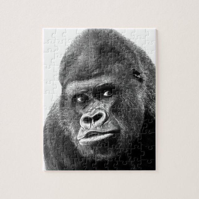 Schwarz-weißes Gorilla Foto - Tierart Puzzle (Vertikal)