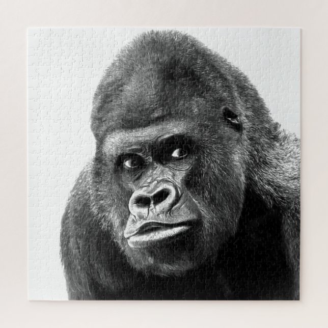 Schwarz-weißes Gorilla Foto - Tierart Puzzle (Vertikal)