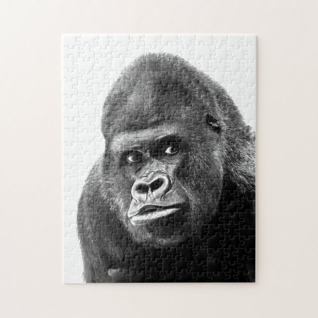 Schwarz-weißes Gorilla Foto - Tiere Kunst Puzzle (Vertikal)