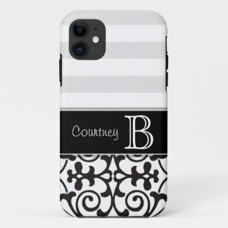 Schwarz-weißes graues Damast-Monogramm iPhone 5 Case-Mate iPhone Hülle