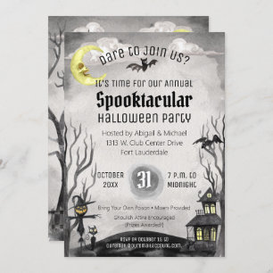 Schwarz-weißes graues Kostüm Party Spooky Hallowee Einladung
