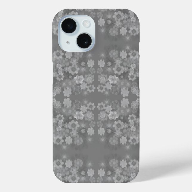 Schwarz-weißes graues Retro-Floral-Muster Case-Mate iPhone Hülle (Rückseite)