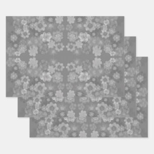 Schwarz-weißes graues Retro-Floral-Muster Geschenkpapier Set