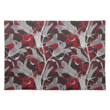 Schwarz-weißes, graues und rotes Lily-Floral-Muste