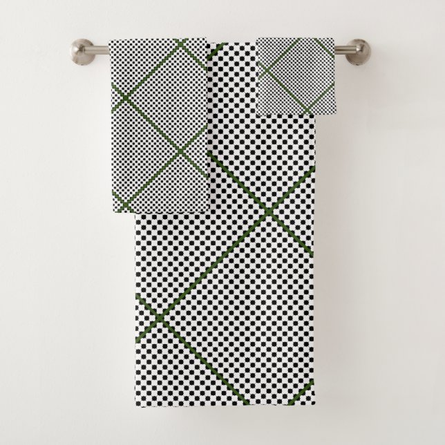Schwarz-weißes Green Hexagon Pattern Badetuch Set (Insitu)
