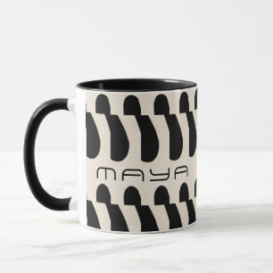 Schwarz-weißes großes Abstraktes Oblong-Muster Tasse