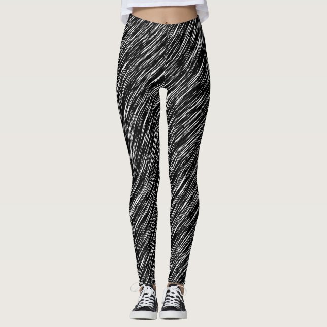 Schwarz-weißes Grunge-Muster Leggings (Vorderseite)