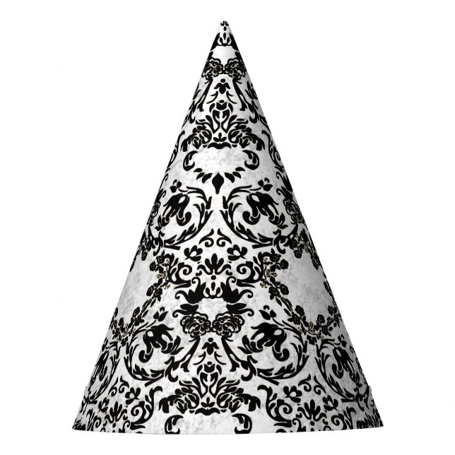 Schwarz-weißes Grungey Toile Partyhütchen (Vorderseite)