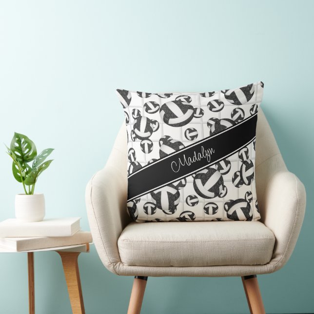 Schwarz-weißes gürtelförmiges Volleyballmuster w N Kissen (Stuhl )