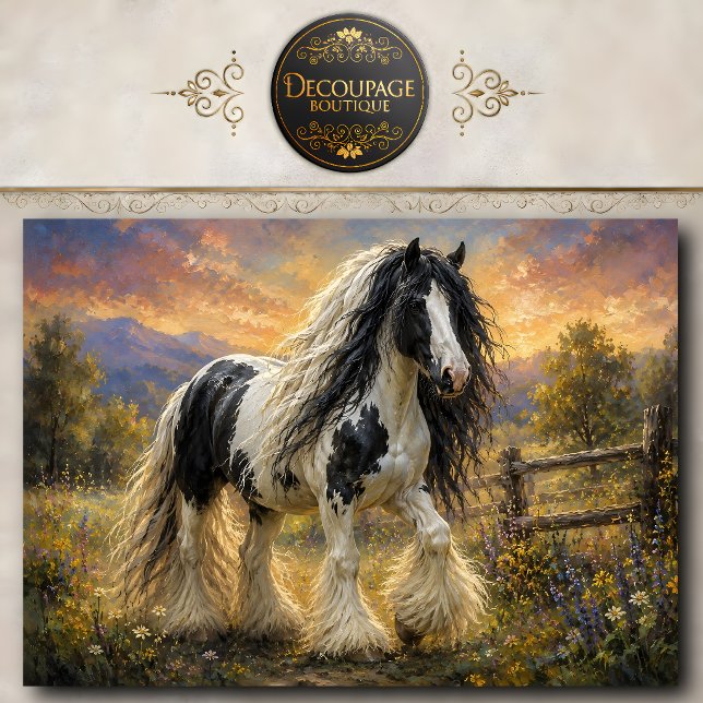 Schwarz-weißes Gypsy Vanner Pferd Seidenpapier (Black and White Gypsy Vanner Horse Tissue Paper)