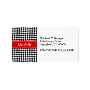 Schwarz-weißes Hahnentrittmuster Roter Name Monogr Adressaufkleber