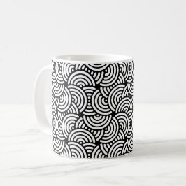 Schwarz-weißes Halbkreis-Spiralbogen-Kurvenmuster Kaffeetasse
