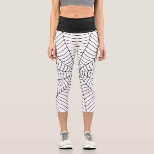 Schwarz-weißes Halloween-Muster im Spinnennetz Capri Leggings