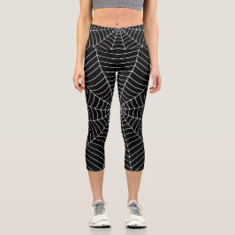 Schwarz-weißes Halloween-Muster im Spinnennetz Capri Leggings