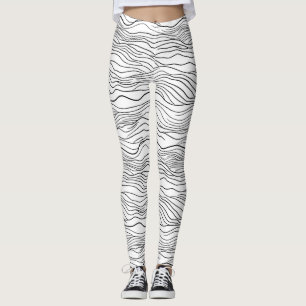 Schwarz-weißes, handgezeichnetes Wellenlinienmuste Leggings