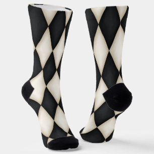 Schwarz-weißes Harlekin-Diamant-Karomuster Spaß Socken