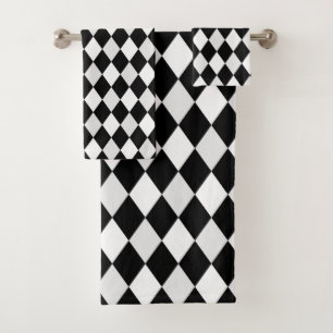 Schwarz-weißes Harlekin-Diamantmuster Badhandtuch Set